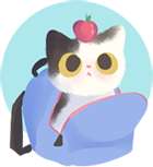 A small cartoon icon of Chapeau in a schoolbag with an apple on his head